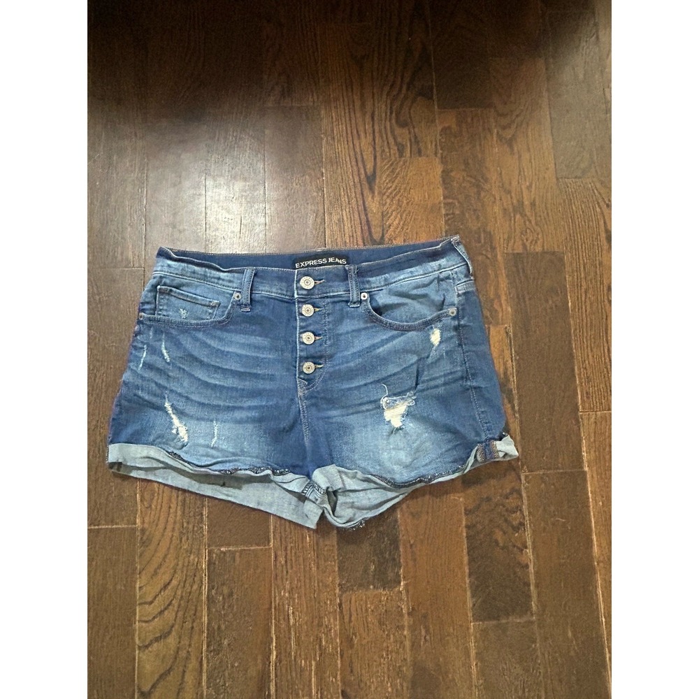 Express Distressed Button Fly High‎ Waist Jeans Shorts Size 12